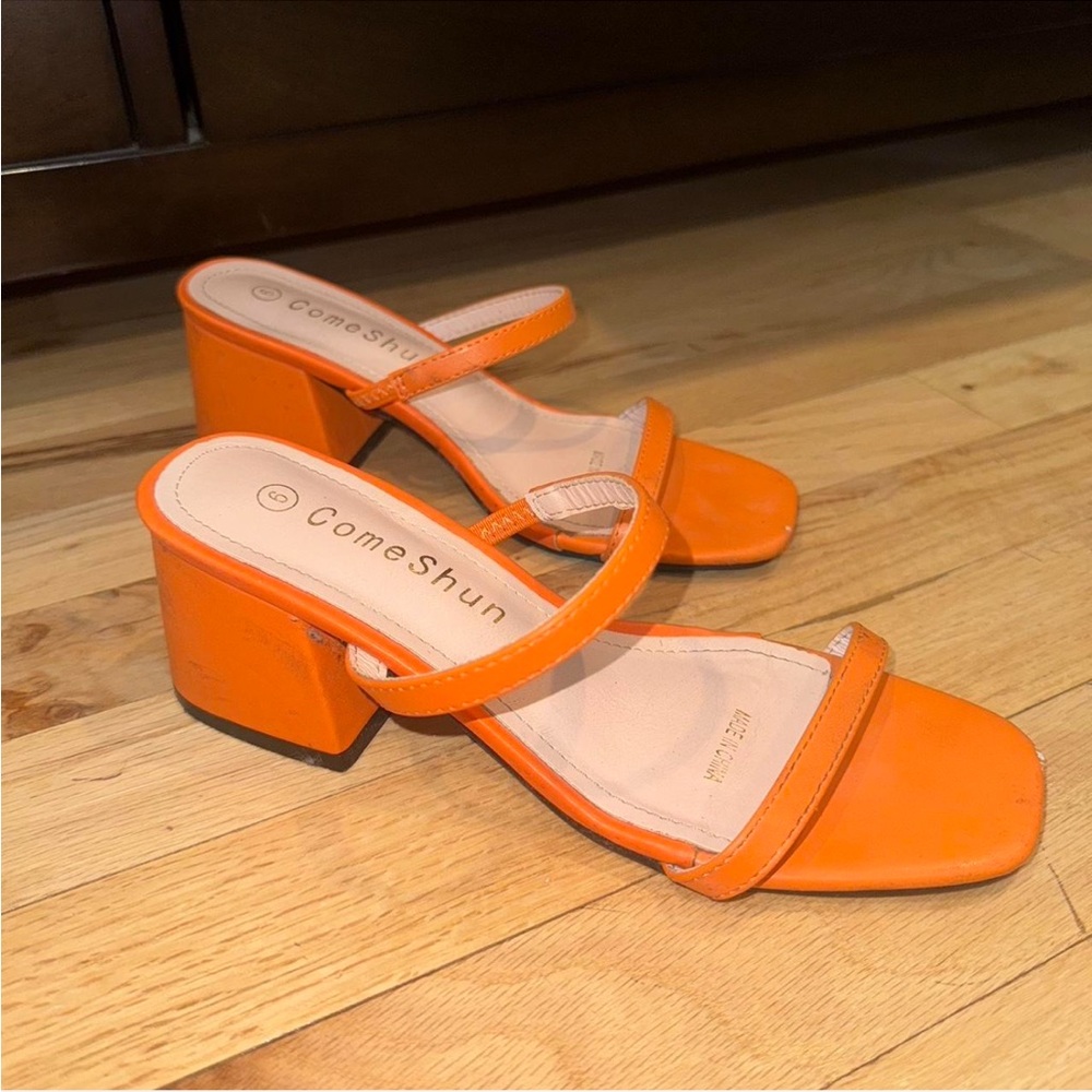 Women's Orange Block Heel Sandals